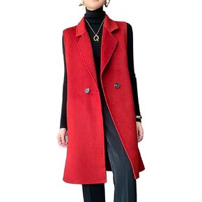 IDEALSANXUN Womens Long Wool Vest Fall Winter Sleeveless Blazer Jackets Wool Coat