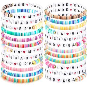 Quelay 24 Pcs Graduation Gift Bracelets Bulk in My Grad Era Clay Beaded Stretch Bracelets for Her Woman Graduation End of Year High School College Thank You Inspirational Jewelry Gifts