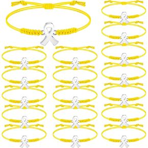 Sasylvia 20 Pcs Yellow Cancer Awareness Bracelets Adjustable Cord Stretch Bracelets Childhood Cancer Bladder Bone Sarcoma Awareness Month Suicide Prevention Gifts for Women Men Jewelry Accessories