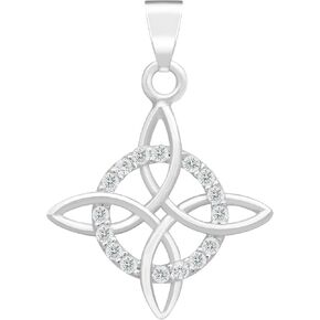 Celtic Witch's Knot Pendant | Protective Amulet with Cubic Zirconia in Solid 925 Sterling Silver (White)