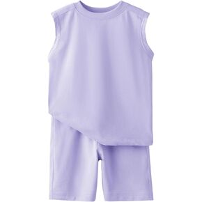 Haloumoning Boys 2 Piece Summer Outfits Short Sets Kids Tank Tops and Elastic Waist Shorts with Pockets 5-14 Years