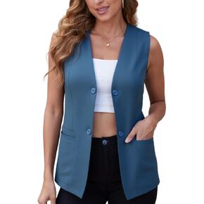 Womens Summer Linen Vest Top Waistcoat V Neck Pocket Button 2025 Work Casual Lightweight Lined Sleeveless Jacket
