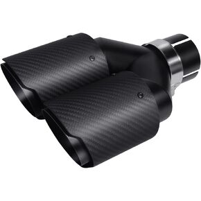 Vechkom Dual Exhaust Tip 3" Inlet 4" Outlet 10" Overall Length Carbon Fiber & Stainless Steel Black Exhaust Pipe Universal Fit for Diesel & Gas Vehicles Durable Muffler Tip for Car Tailpipe
