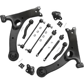 10pcs RH LH Front Lower Control Arm Ball Joint Sway Bar Inner Outer Tie Rod Suspension Kit For Toyota Corolla 2003 2004 2005 2006 2007 2008 1.8L K640361 K640360