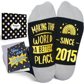 HAPPYPOP 11-12 Year Old Birthday Socks - 2014 2015 Birthday Gifts for Tween Boys Girls with Greeting Card