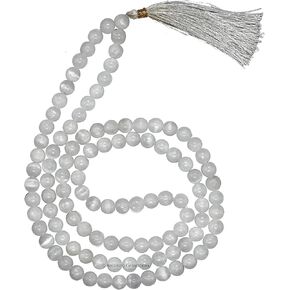 Amazing Gemstone Selenite Manmade Buddhist Prayer Beads Japa Mala with 108 Meditation Beads (Without Knots)