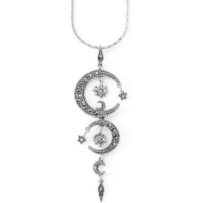 Sterling Silver Celestial Pendant, Genuine Marcasite Necklace, Moons, Stars, Suns, Jewelry Gift for Women and Teens