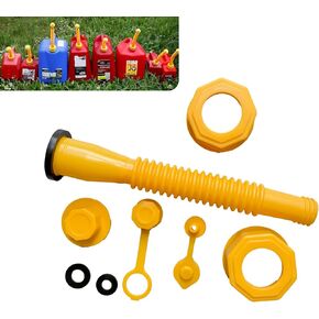 Gas Can Spout Replacement, with Threaded Hex Nut Plug Sealing Washer Fuel Nipple Plastic Protective Cap, Universal for Cars Oil Drum Filling Spout Set (Yellow)