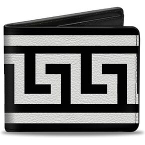Buckle-Down Men's Wallet, Bifold, Greek Key Border Black White, Vegan Leather, 4.0" x 3.5"