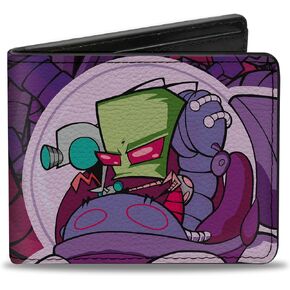 Buckle-Down Nickelodeon Wallet, Bifold, Invader Zim and GIR Voot Cruiser Pose and Logo Purples Pinks, Vegan Leather