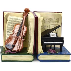 Decorative Violin Piano Bookends,Unique Violin Piano with Musical Notes Vintage Book Ends Luxury Heavy Duty Book Holders Music Lover Bookends for Shelves Home Tabletop Decor