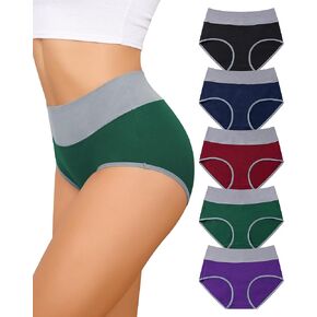 Aijolen Women's High Waist Cotton Underwear Full Coverage Briefs Soft Stretch Panties Pack of 5 S-XXL