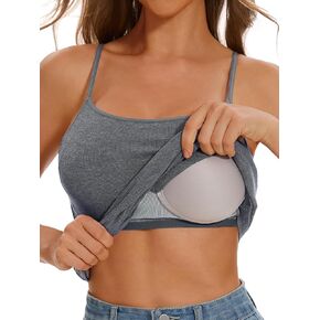 Womens Camisole Tank with Built in Bra Ribbed Camisole Tops Spaghetti Straps Tank Tops
