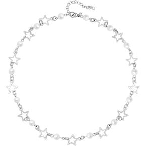 Sacina Star Imitation-Pearl Choker, Star Necklace Y2k, Emo Grunge Y2k Necklace, Christmas Jewelry Gift For Women