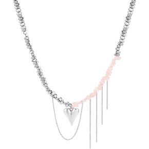 Rose Quartz Crystals Necklace Natural Hematite Beads Choker Y2k Heart Beaded Necklace for Women