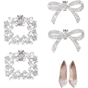 Heliltd 2 زوج مقاطع أحذية Rhinestone للنساء اللباس أحذية 2pcs مقاطع القوس للأحذية 2pcs مقاطع أحذية مربعة كلاسيكية مقاطع أحذية قابلة للفصل للعرائس الزفاف السحر