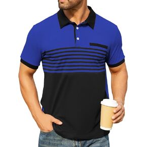 Hardaddy Men's Striped Polo Shirt Short Sleeve Casual Color Block Graphic Tee Collared Golf Shirts for Men