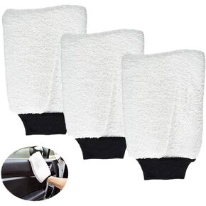 Car Wash Mitt,3 Pack Microfiber Scratch Free Car Wash Drying Mitts,Car Washing Mitts for Car Washing and Detailing (White)