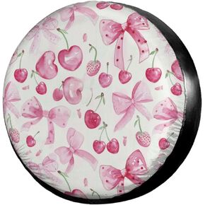 Delerain Spare Tire Cover Pink Bows Cherries Wheel Covers Waterproof Dust-Proof UV Sun Universal Fit for Trailer RV SUV Truck and Many Vehicle (17 Inch for Diameter 31"-33")
