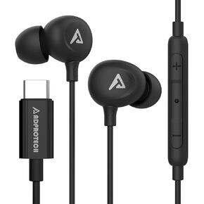 سماعات رأس USB C مع ميكروفون سماعات أذن USB C سلكية للرياضة والجري، سماعات أذن من النوع C مع خطافات للتحكم في مستوى الصوت، متوافقة مع iPhone 16/15 وSamsung وGoogle والهواتف الذكية الأخرى من النوع C، أحمر
