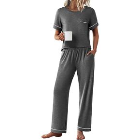 Ekouaer Womens Pajama Sets Short Sleeve Top and Pants 2 Piece Pjs Soft Sleepwear Comfy Lounge Set S-XXL