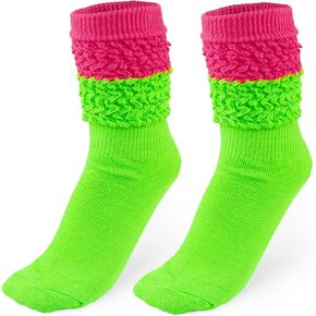 Neon Slouch Socks,80s 90s outfits for women Soft Extra Long Scrunch Knee High Leg Warmers, Perfect for Party
