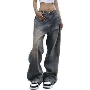 EMMIOL Women Wide Leg Jeans Mid-Low Waist Baggy Jeans Loose Boyfriends Jeans Y2K 90s Denim Pants
