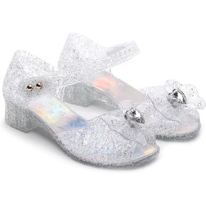 Princess Sandals for Toddler Costumes Jelly Shoes Girls Dress Flats Mary Jane Cosplay Birthday Party Frozen Inspired Elsa Dance Clear Summer Beach Size 12.5 Snow Queen Glitter Soft