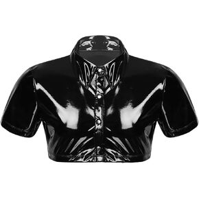 Panegy Men's Liquid Shiny Leather Shirt Jacket Slim Fit Wetlook Party Nightout Club 70s/80s Disco Blouse Tshirt in Kuwait