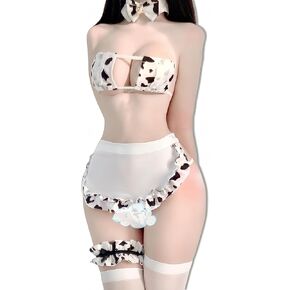 خادمة المرأة الأنيمي البقر Cosplay Bikini Kawaii حمالة الصدر واللباس الداخلي مجموعة اليابانية أنيمي الملابس الداخلية المصغرة للملابس الداخلية لحفلات بيضاء