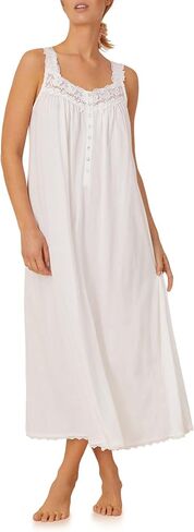 Eileen West Queen Anne's Lace Villa Blanca Knit Tank Ballet Nightgown for Women, 100% Cotton Sheer Jersey, 50" Length in Saudi Arabia