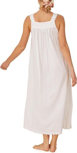 Eileen West Queen Anne's Lace Villa Blanca Knit Tank Ballet Nightgown for Women, 100% Cotton Sheer Jersey, 50" Length in Saudi Arabia