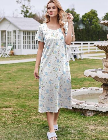 Ekouaer Cotton Lightgowns for Women Short Sleeve Sleeedshird سيدات Victorain Sleepwear ملابس ناعمة مع جيوب in Kuwait