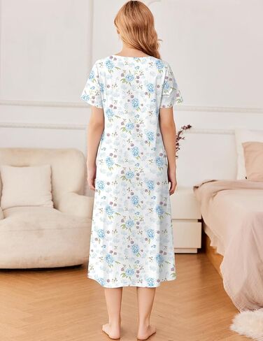 Ekouaer Cotton Lightgowns for Women Short Sleeve Sleeedshird سيدات Victorain Sleepwear ملابس ناعمة مع جيوب in Kuwait