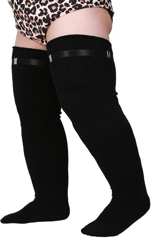 Women's Plus Size Thigh High Socks for Thick Thighs - Striped Over the Knee Leg Warmer Boot Socks in Saudi Arabia
