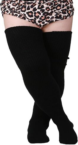 Women's Plus Size Thigh High Socks for Thick Thighs - Striped Over the Knee Leg Warmer Boot Socks in Saudi Arabia