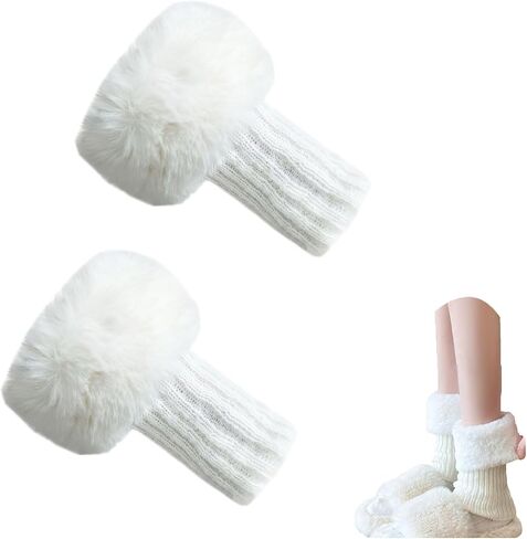 Tahonuss Women Faux Fur Leg Warmers Plush Leg Boot Covers Short Furry Fuzzy Boot Socks Topper Girls Winter Knitted Foot Cuffs in Saudi Arabia
