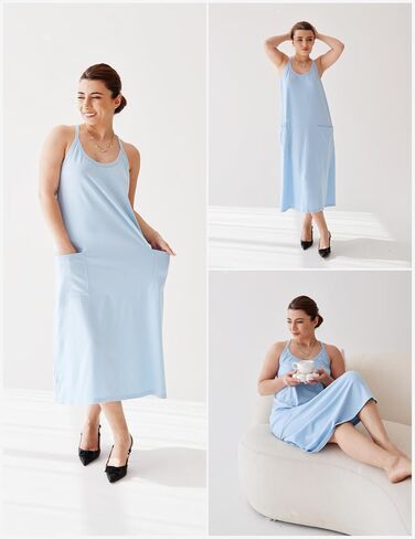 Ekouaer Sleeveless Nightgowns for Women Cotton Racerback Sleepshirt for Sleeping Full Slip Long Dress with Pockets S-3Xl in Saudi Arabia