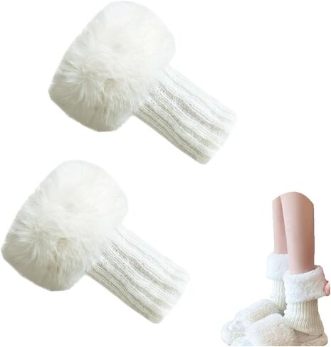 Tahonuss Women Faux Fur Leg Warmers Plush Leg Boot Covers Short Furry Fuzzy Boot Socks Topper Girls Winter Knitted Foot Cuffs in Kuwait