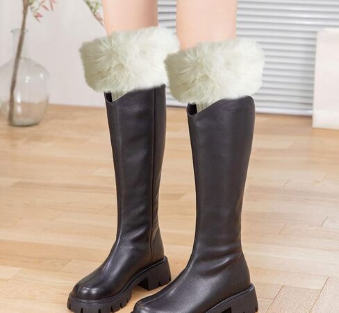 Tahonuss Women Faux Fur Leg Warmers Plush Leg Boot Covers Short Furry Fuzzy Boot Socks Topper Girls Winter Knitted Foot Cuffs in Kuwait