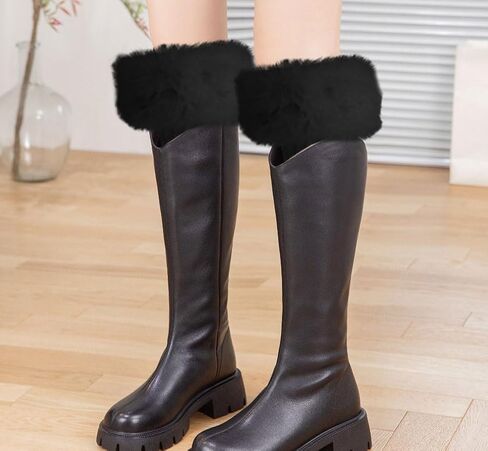 Tahonuss Women Faux Fur Leg Warmers Plush Leg Boot Covers Short Furry Fuzzy Boot Socks Topper Girls Winter Knitted Foot Cuffs in Saudi Arabia