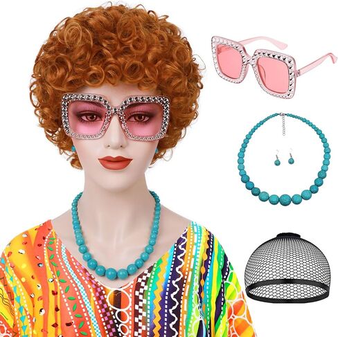 Orange Red Curly Wig for Women Landlady Costume Wig Short Curly Reddish Orange Wig Heat Resistant Synthetic Annie Wig for Halloween Party Cosplay(Adult) in Kuwait