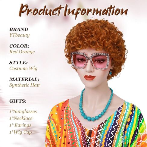 Orange Red Curly Wig for Women Landlady Costume Wig Short Curly Reddish Orange Wig Heat Resistant Synthetic Annie Wig for Halloween Party Cosplay(Adult) in Kuwait