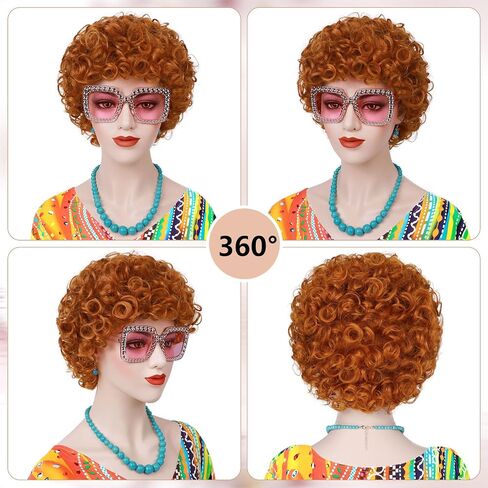 Orange Red Curly Wig for Women Landlady Costume Wig Short Curly Reddish Orange Wig Heat Resistant Synthetic Annie Wig for Halloween Party Cosplay(Adult) in Kuwait