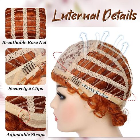 Orange Red Curly Wig for Women Landlady Costume Wig Short Curly Reddish Orange Wig Heat Resistant Synthetic Annie Wig for Halloween Party Cosplay(Adult) in Kuwait