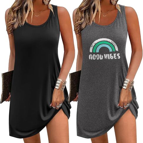 Ekouaer Nightgowns for Women 2 Pack Sleeveless Sleepwear Tank Sleep shirts Chemise Nightshirt S-XXXL in Saudi Arabia