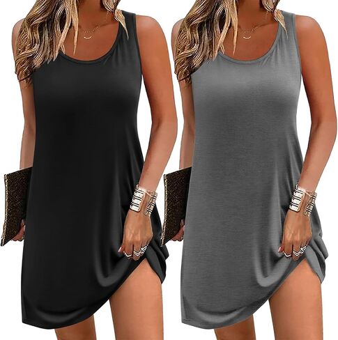 Ekouaer Nightgowns for Women 2 Pack Sleeveless Sleepwear Tank Sleep shirts Chemise Nightshirt S-XXXL in Saudi Arabia