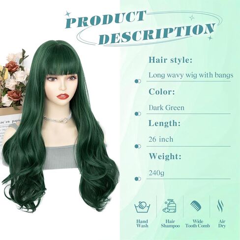 الباروكات الباروكات الطويلة للنساء مع بانجز للنساء للنساء الباروكات الاصطناعية المقاومة للحرارة للمسرحيات اليومية لحفلات الشتاء الشتوية (26 بوصة ، أرجوانية) in Kuwait
