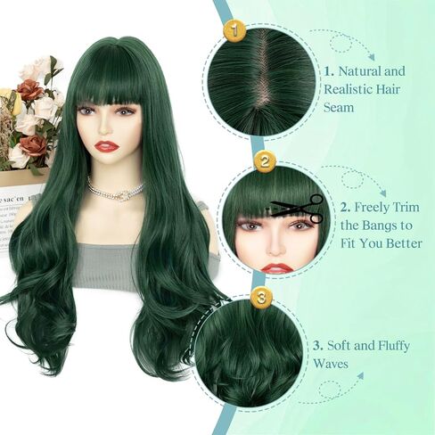 الباروكات الباروكات الطويلة للنساء مع بانجز للنساء للنساء الباروكات الاصطناعية المقاومة للحرارة للمسرحيات اليومية لحفلات الشتاء الشتوية (26 بوصة ، أرجوانية) in Kuwait