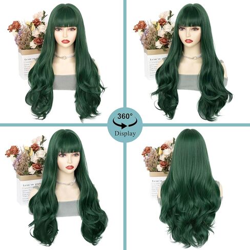 الباروكات الباروكات الطويلة للنساء مع بانجز للنساء للنساء الباروكات الاصطناعية المقاومة للحرارة للمسرحيات اليومية لحفلات الشتاء الشتوية (26 بوصة ، أرجوانية) in Kuwait